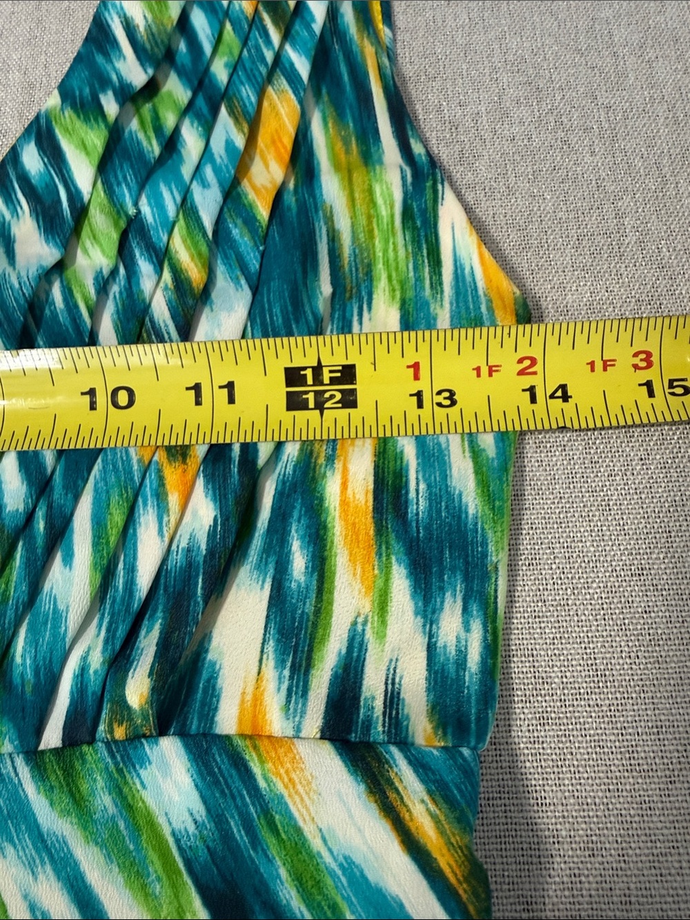 Runway Couture Sleeveless Teal & Yellow Printed V-Neck Dress SZS - Picture 8 of 15
